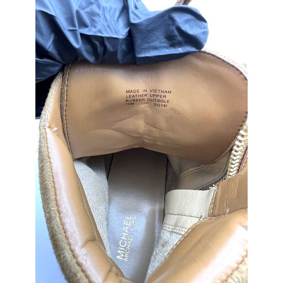 Michael Kors Women's Logo Side Zip Lace Up Suede Combat Boots 10 M Camel Leather - Picture 7 of 9